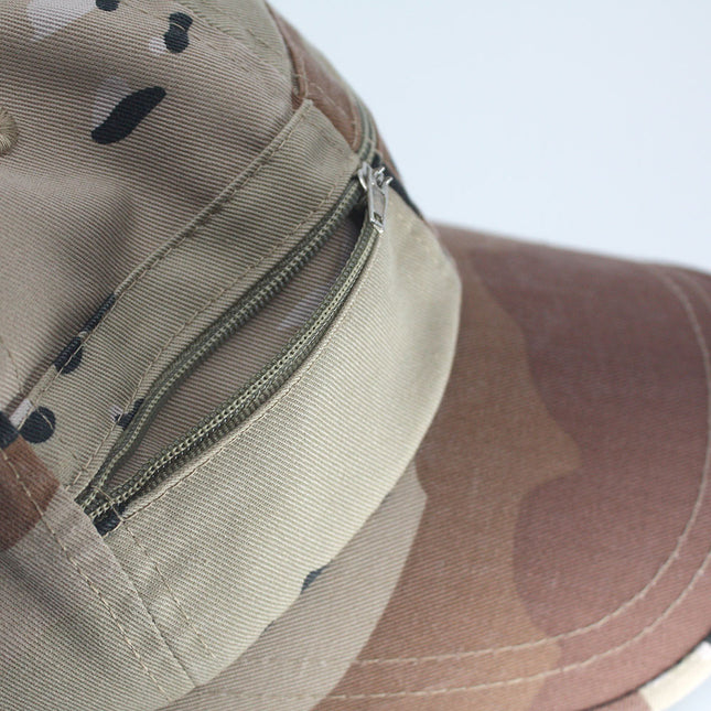 Zipper Pocket Washed Cotton Sandwich Camouflage Adjustable Baseball Cap