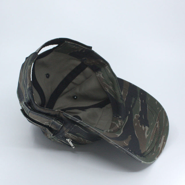 Zipper Pocket Washed Cotton Sandwich Camouflage Adjustable Baseball Cap