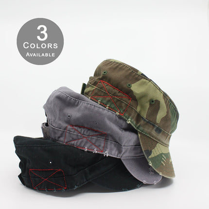 Distressed Red Stitch Low Profile Washed Cotton Adjustable Army Cadet Hat