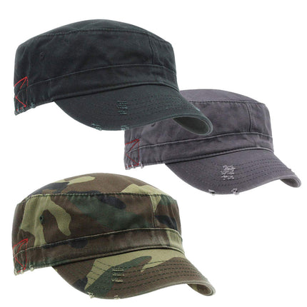 Distressed Red Stitch Low Profile Washed Cotton Adjustable Army Cadet Hat