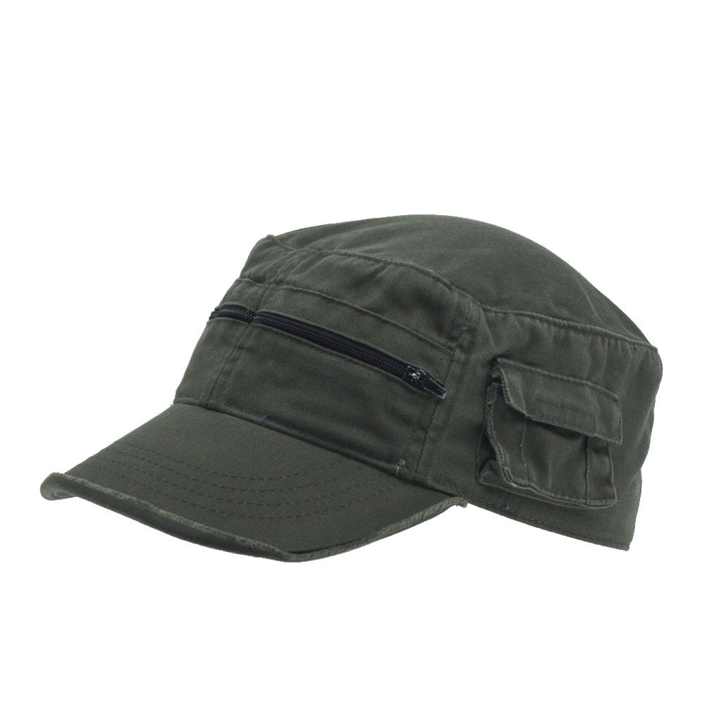 Pockets Enzyme Washed Cotton Twill Distressed Army Cap - Ooh Pockets Enzyme Washed Cotton Twill Distressed Army Cap - Ooh