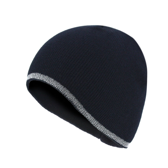 Reflective Strip Basic Solid Neon Acrylic Knit Beanies 8"