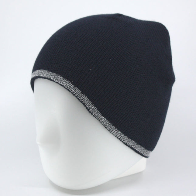 Reflective Strip Basic Solid Neon Acrylic Knit Beanies 8"