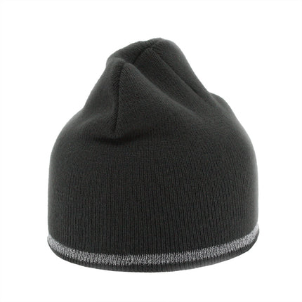 Reflective Strip Basic Solid Neon Acrylic Knit Beanies 8"