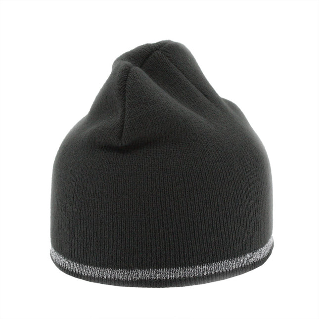 Reflective Strip Basic Solid Neon Acrylic Knit Beanies 8"