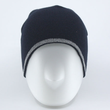 Reflective Strip Basic Solid Neon Acrylic Knit Beanies 8"