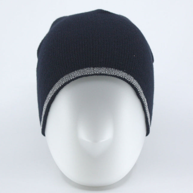 Reflective Strip Basic Solid Neon Acrylic Knit Beanies 8"