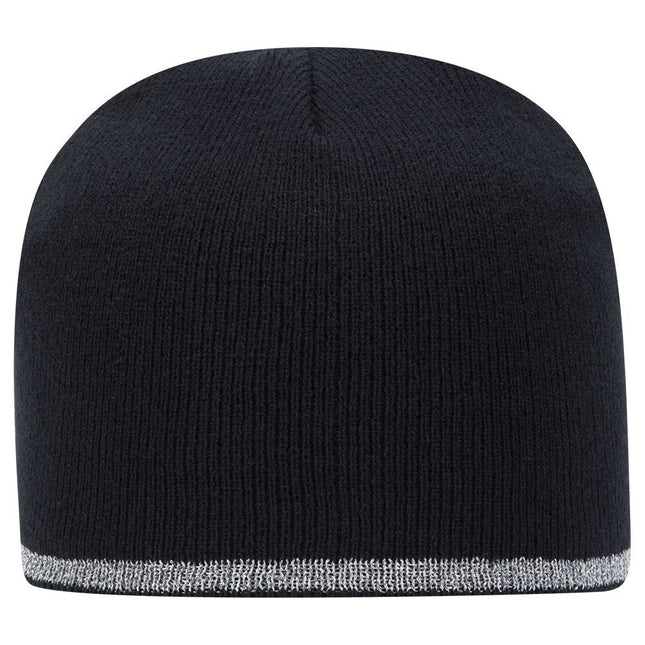 Reflective Strip Basic Solid Neon Acrylic Knit Beanies 8"