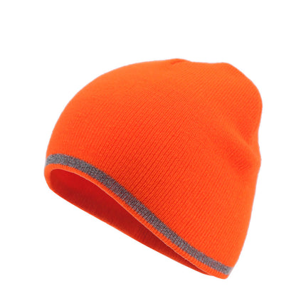 Reflective Strip Basic Solid Neon Acrylic Knit Beanies 8"
