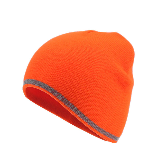 Reflective Strip Basic Solid Neon Acrylic Knit Beanies 8"