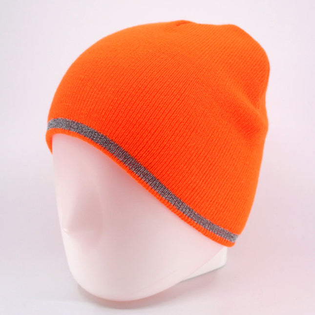 Reflective Strip Basic Solid Neon Acrylic Knit Beanies 8"