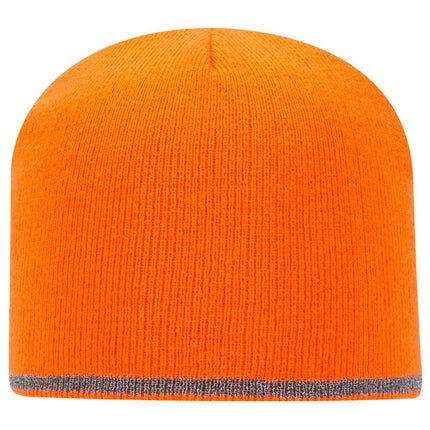 Reflective Strip Basic Solid Neon Acrylic Knit Beanies 8"