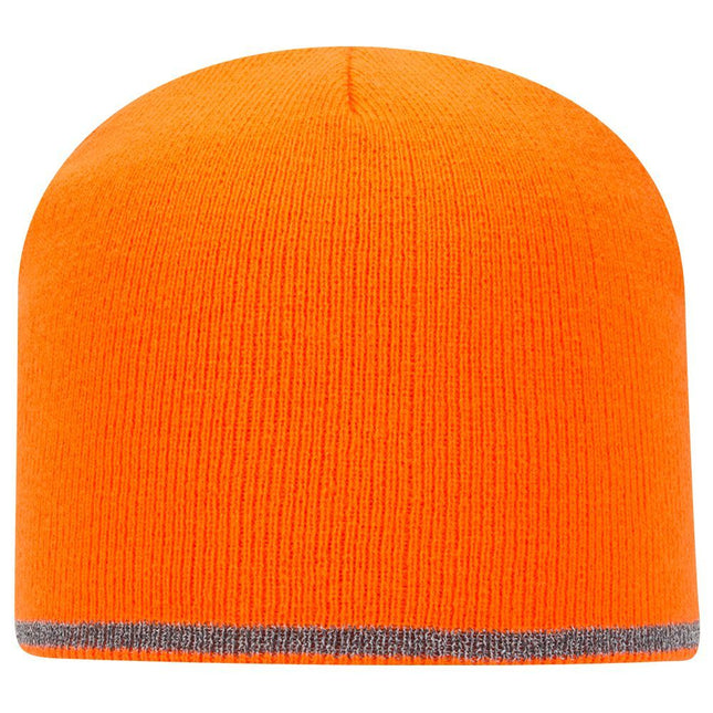 Reflective Strip Basic Solid Neon Acrylic Knit Beanies 8"