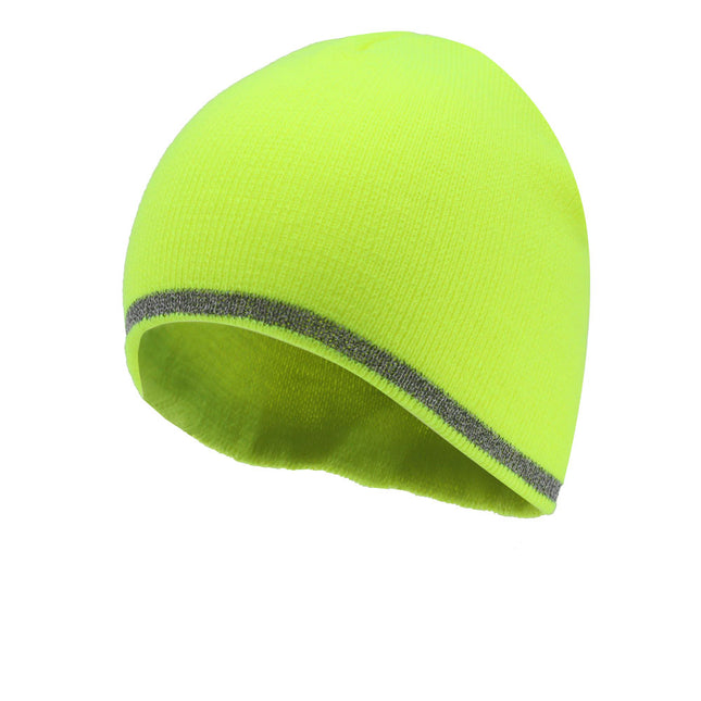 Reflective Strip Basic Solid Neon Acrylic Knit Beanies 8"