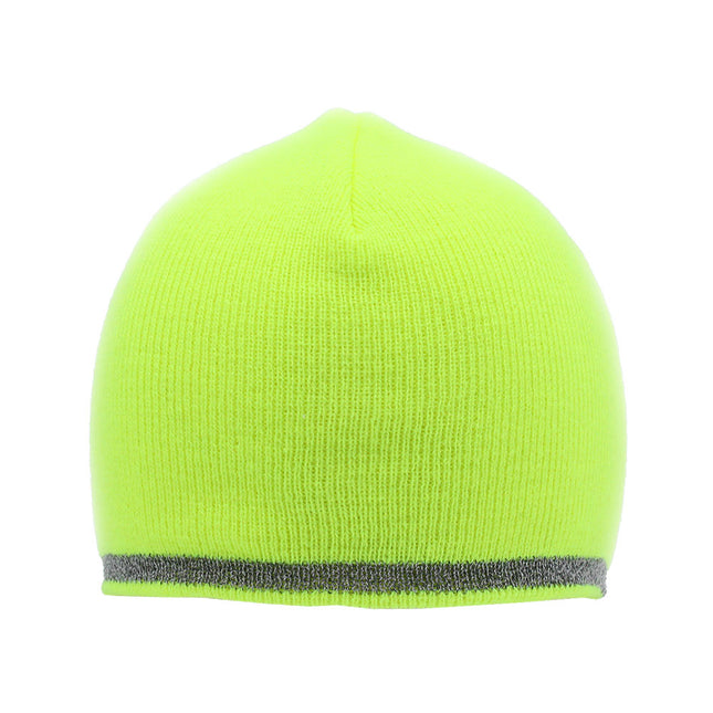 Reflective Strip Basic Solid Neon Acrylic Knit Beanies 8"