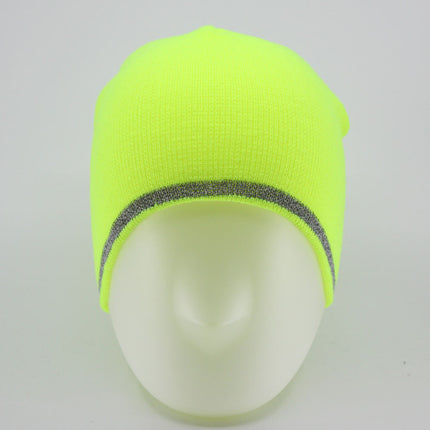 Reflective Strip Basic Solid Neon Acrylic Knit Beanies 8"