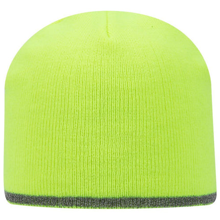 Reflective Strip Basic Solid Neon Acrylic Knit Beanies 8"