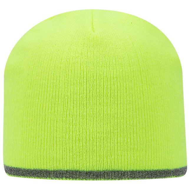 Reflective Strip Basic Solid Neon Acrylic Knit Beanies 8"