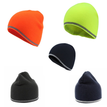 Reflective Strip Basic Solid Neon Acrylic Knit Beanies 8"