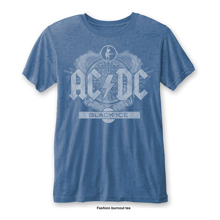 AC/DC Unisex Black Ice Burnout Cotton Short Sleeves Tee Shirt Blue