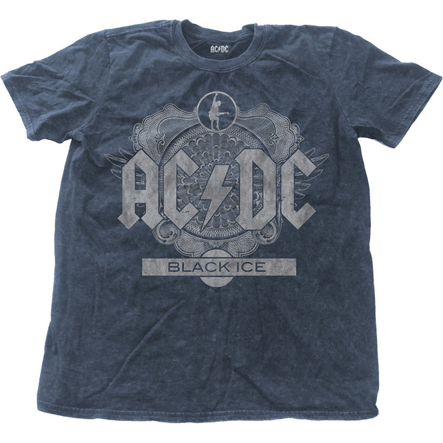 AC/DC Unisex Black Ice Burnout Cotton Short Sleeves Tee Shirt Denim Blue