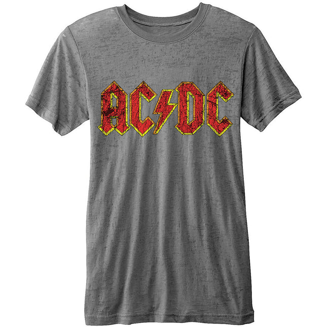 AC/DC Unisex Classic Logo Burnout Cotton Short Sleeves Tee Shirt Grey