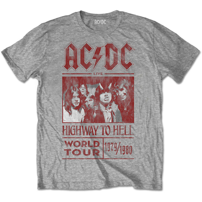 AC/DC Unisex Highway to Hell World Tour 1979/1980 Cotton Short Sleeves Tee Shirt Gray