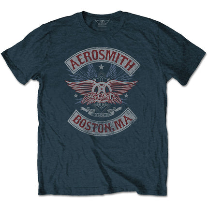 Aerosmith Unisex Boston Pride Cotton Short Sleeves Tee Shirt Denim Blue