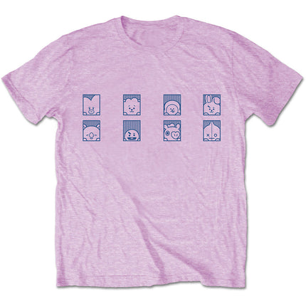 BTS BT21 Bangtan Boys Boy Band K-Pop Group Squares Unisex Cotton Short Sleeves Tee Shirt Pink