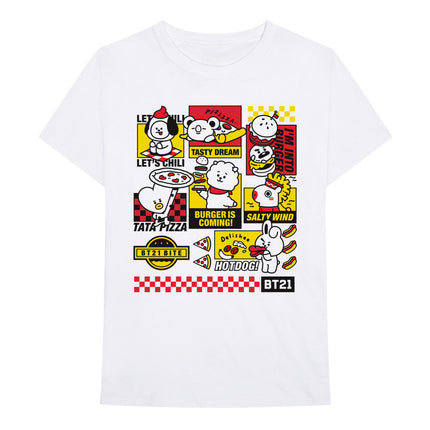 BTS BT21 Bangtan Boys Boy Band K-Pop Bite Fast Food Unisex Cotton Short Sleeves Tee Shirt White