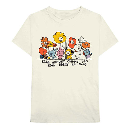 BTS BT21 Bangtan Boys Boy Band K-Pop Unisex Cotton Short Sleeves Tee Shirt Hippie Flowers Natural