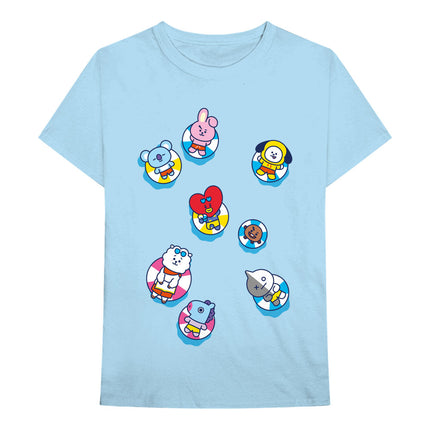 BTS BT21 Bangtan Boys Boy Band K-Pop Unisex Cotton Short Sleeves Tee Shirt Bon Voyage Light Blue
