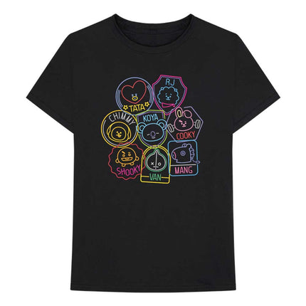 BTS BT21 Bangtan Boys Boy Band K-Pop Unisex Cotton Short Sleeves Tee Shirt Neon Black