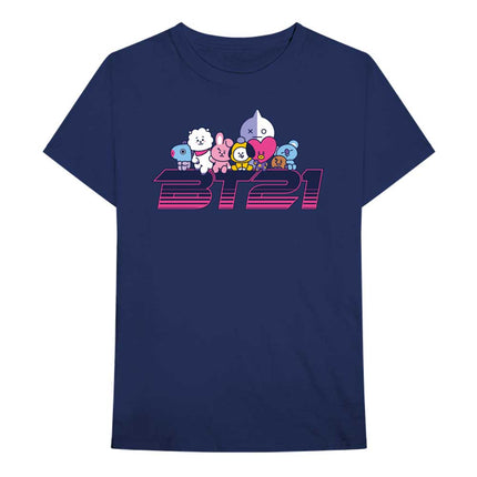 BTS BT21 Bangtan Boys Boy Band K-Pop Unisex Cotton Short Sleeves Tee Shirt Space Wappen Logo Navy Blue