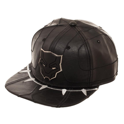 NWT Marvel Comics Black Panther Metal Logo Adjustable Snapback Baseball Cap Faux Leather