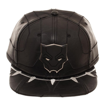 NWT Marvel Comics Black Panther Metal Logo Adjustable Snapback Baseball Cap Faux Leather