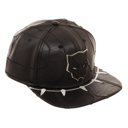 NWT Marvel Comics Black Panther Metal Logo Adjustable Snapback Baseball Cap Faux Leather