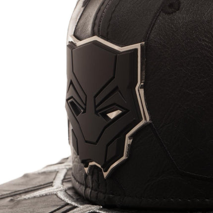NWT Marvel Comics Black Panther Metal Logo Adjustable Snapback Baseball Cap Faux Leather