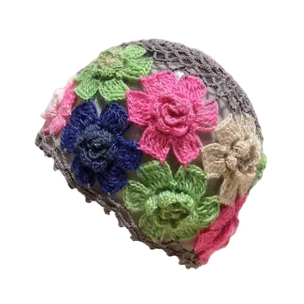 Woman's Hand-Knitted Flower Crocheted Hollow-Out Fashion Knit Beanie Hat