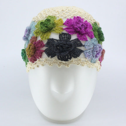 Woman's Hand-Knitted Flower Crocheted Hollow-Out Fashion Knit Beanie Hat