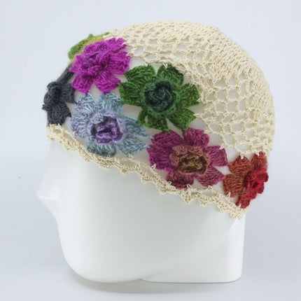 Woman's Hand-Knitted Flower Crocheted Hollow-Out Fashion Knit Beanie Hat