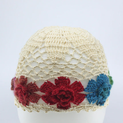 Woman's Hand-Knitted Flower Crocheted Hollow-Out Fashion Knit Beanie Hat