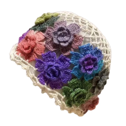 Woman's Hand-Knitted Flower Crocheted Hollow-Out Fashion Knit Beanie Hat