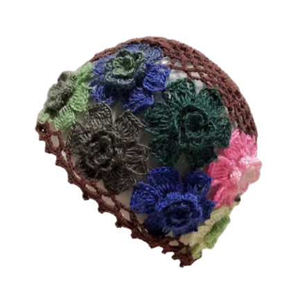 Woman's Hand-Knitted Flower Crocheted Hollow-Out Fashion Knit Beanie Hat