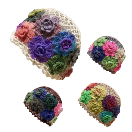 Woman's Hand-Knitted Flower Crocheted Hollow-Out Fashion Knit Beanie Hat