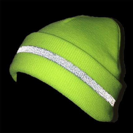 Reflective Stripe Sport Knit Radar Cuff Beanie Skull Cap