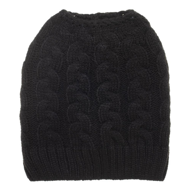 Cable Stitch Pony Tail Beanie