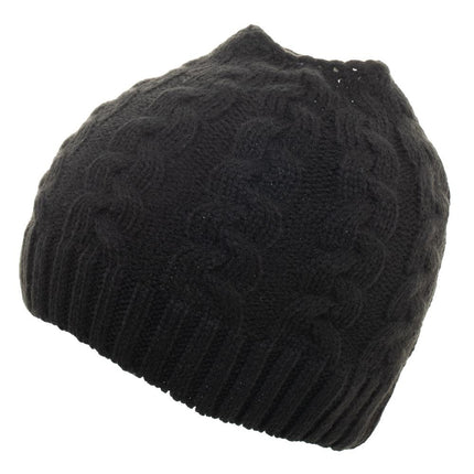 Cable Stitch Pony Tail Beanie