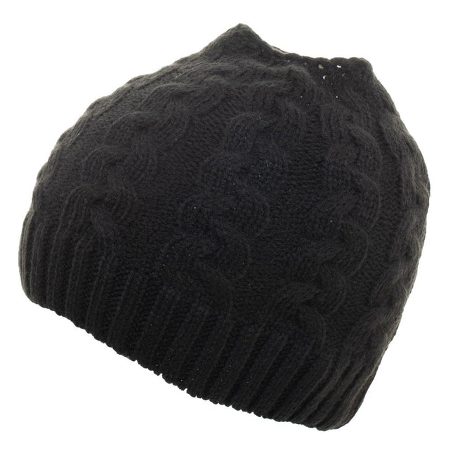 Cable Stitch Pony Tail Beanie