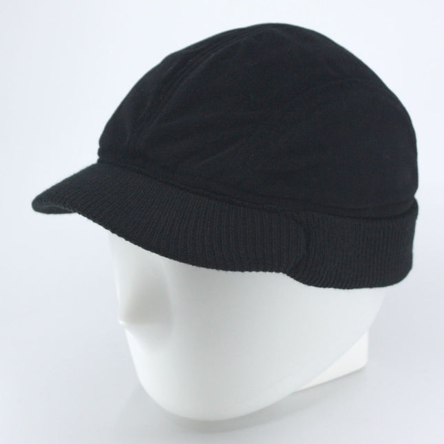 Classic Velour 4 Panel Knitted Warmer Flap Billed Newsboy Cap
